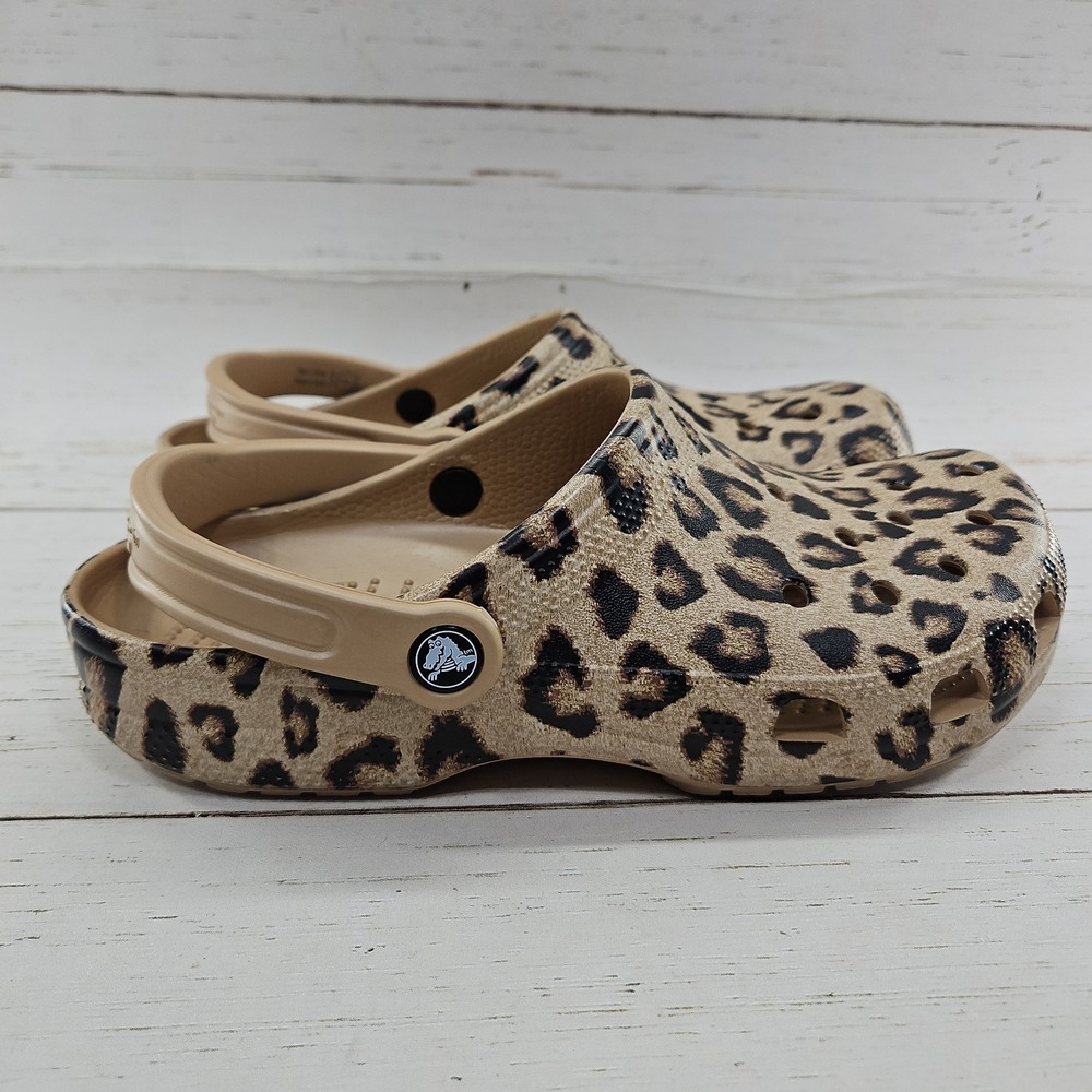 Crocs Classic Clogs Leopard Cheetah Print Womens 10 Tan Black Sandal 205838 - Picture 6 of 11